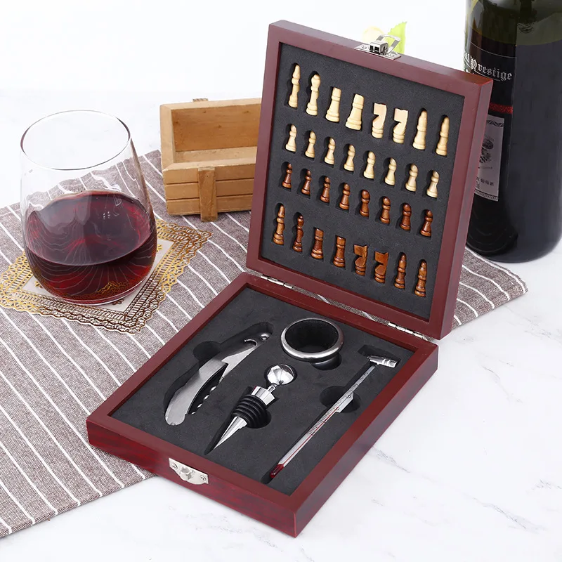 Creative Wine Tool Bottle Opener Wine Accessories Can Opener  with Chess Square Wooden Box Wine Set Groomsmen Gifts Festival