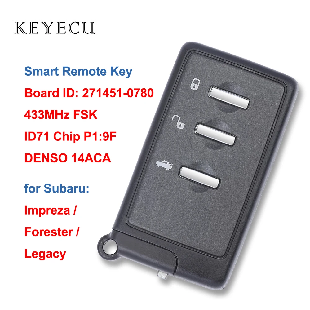 Smart Remote Car Key Fob 3 Buttons 433MHz ID71 for Subaru Forester Impreza Legacy 271451-0780 88835AG010