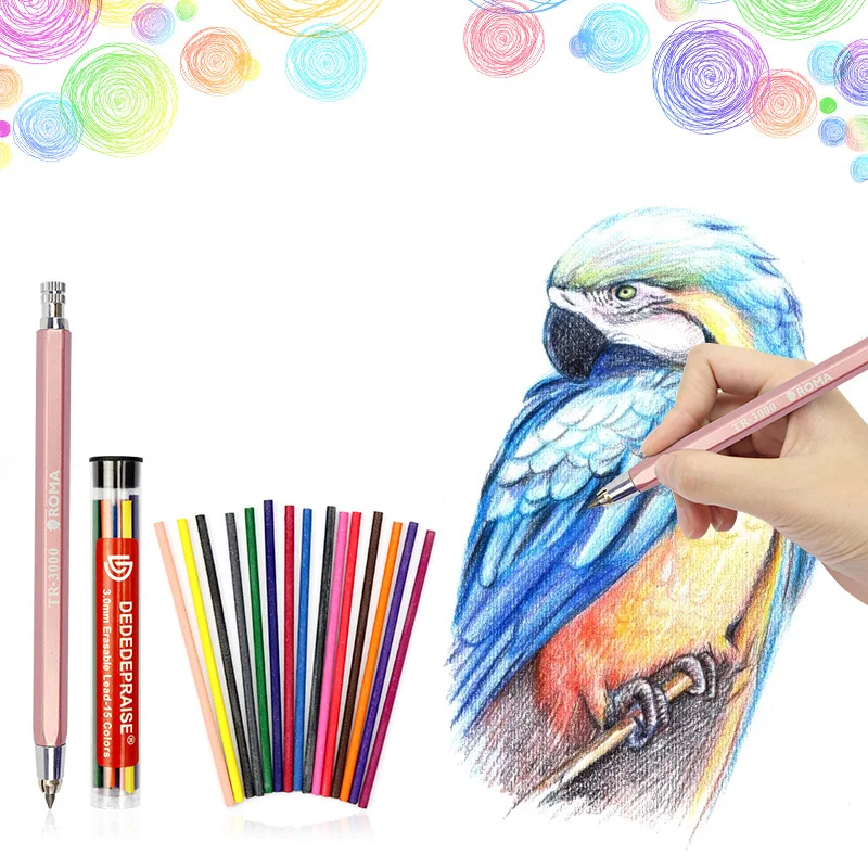 15 Colors 3.0mm Lead Refills Mechanical Colored Drawing Automatic Pencil and 4.0mm Charcoal core Sketch Carbon Pencil Art Set