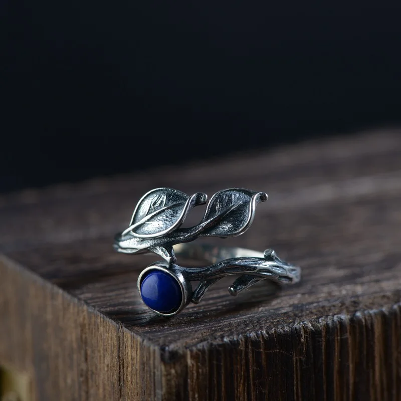 

FNJ 925 Silver Ring for Women Jewelry 100% Original Pure S925 Sterling Silver Ring Natural Red Agate Lapis Lazuli Stone Leaf