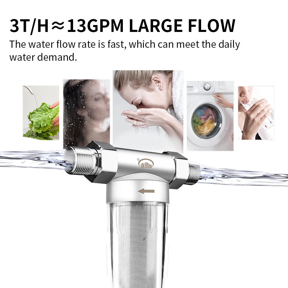 Filtro de sedimentos giratorio para toda la casa, sistema de prefiltración reutilizable, prefiltro en línea de lavado de fondo de 40 micras, filtro de agua de gran flujo
