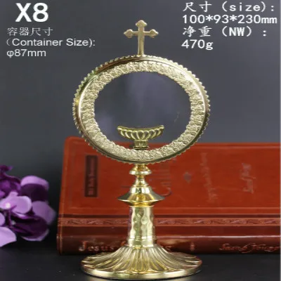 

Reliquary of copper holy box Catholic elegant Glass storage gift Ostensorium Monstrance souvenir jesus cross crucifix moon