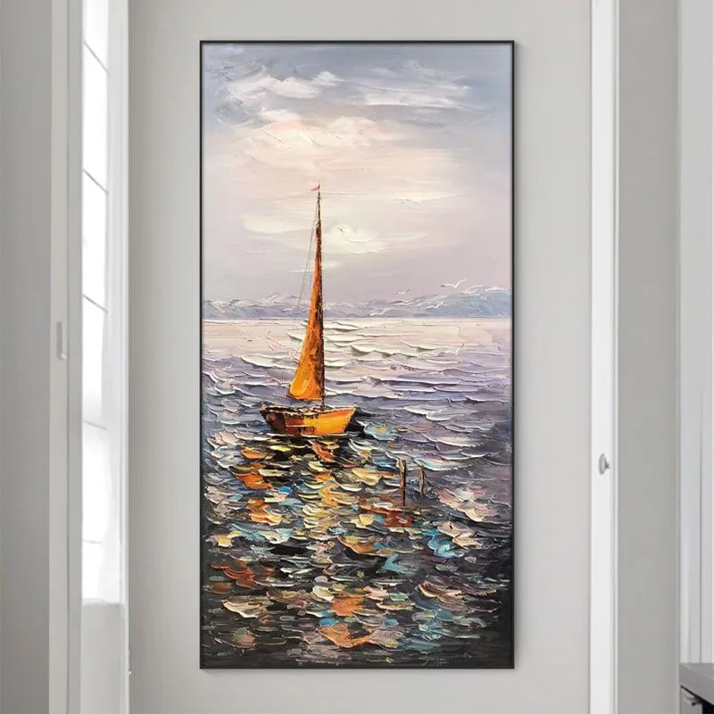 

100% Hand Painted Seascape Sails Oil Paintings Modern Wall Art Pictures Home Decoration For Living Room On Canvans Frameless