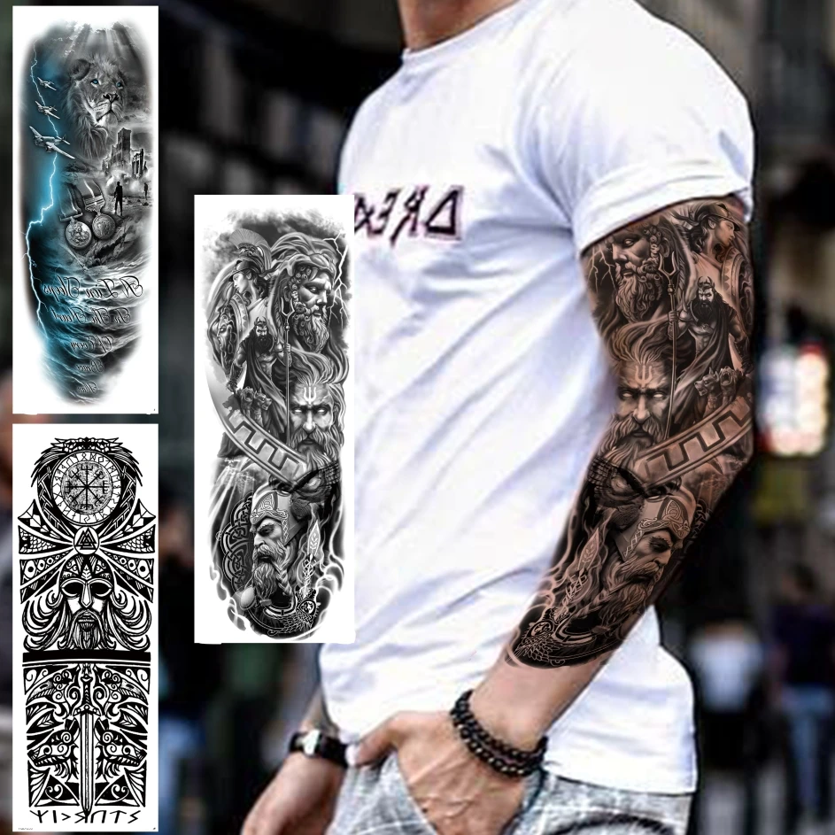 Military Maori Temporary Tattoos Sleeve For Men Adult Realistic Fake Lion Samurai Tattoo Large Sticker Sexy Full Arm Tatoos