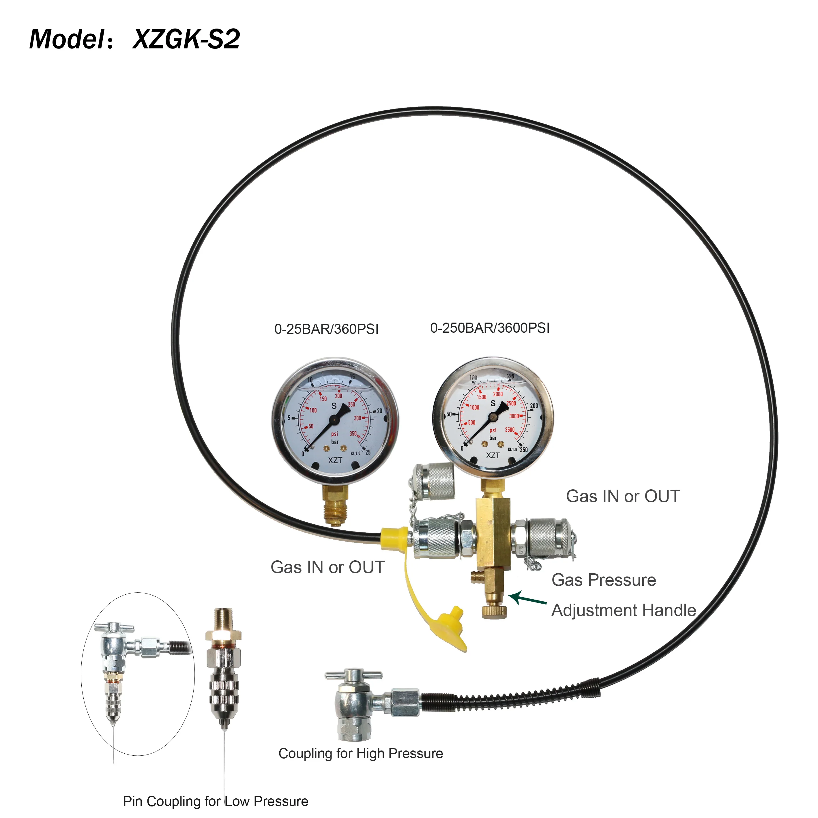 XZT S2 Nitrogen Gas Charging kit for Shock,Schrader Shock pressure test No Air Loss Chuck Coupling