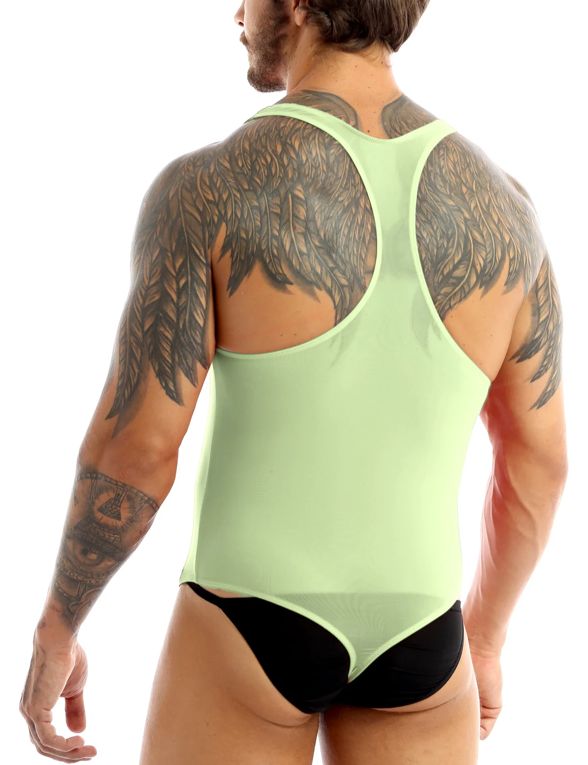 IEFiEL-Bodysuit elástico masculino, lingerie sexy, tanga manquíni, camiseta sobre o ombro, macacão shapers, meia do corpo