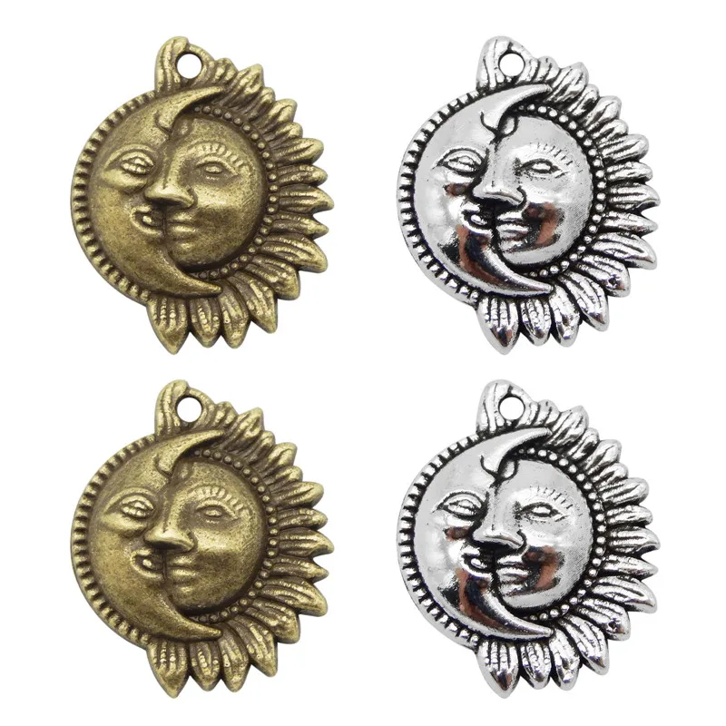 10pcs/pcs Moon and Sun charms for Jewelry Making Vintage Necklace Bronze Metal Color Diy Necklace Charm Accessories Fashion