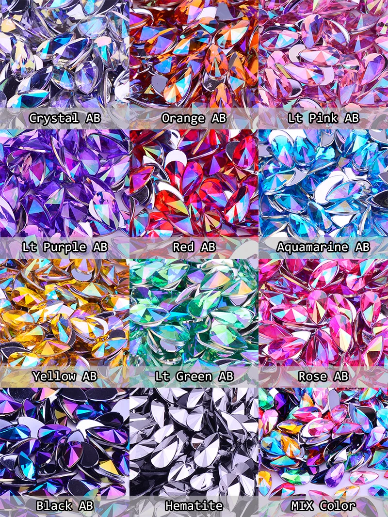 JUNAO 8x13mm 9x18mm Purple AB Crystal Drop Rhinestone Applique Flat Back Acrylic Crystal Stone Non Hotfix Strass Scrapbook Beads