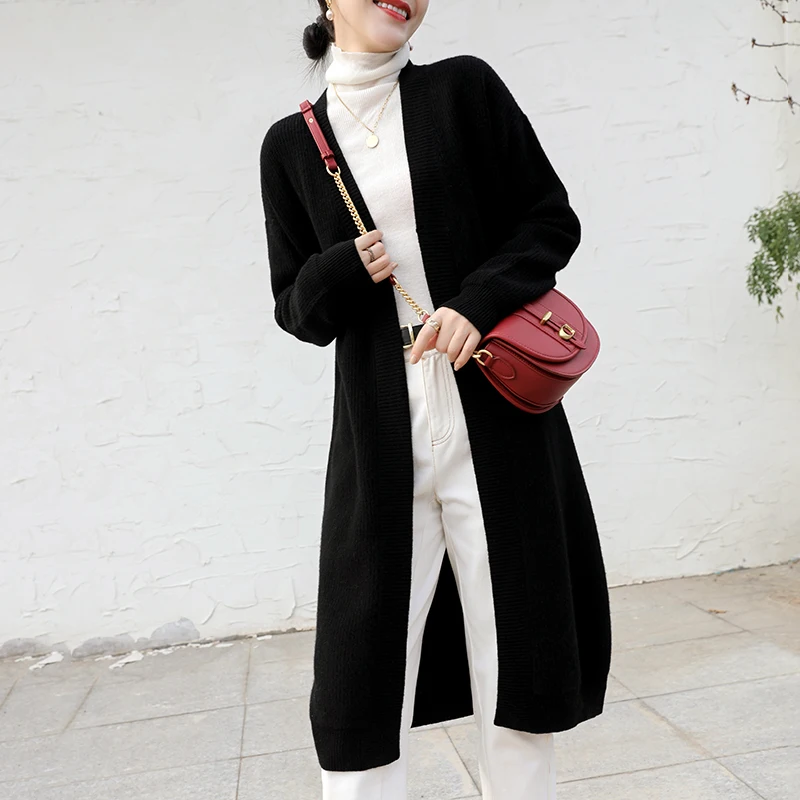 DY Casual Long Knitted Cardigan Women Tops Mujer Vintage Loose Sweater Coat Solid Oversized Jumper Korean Fashion Clothes