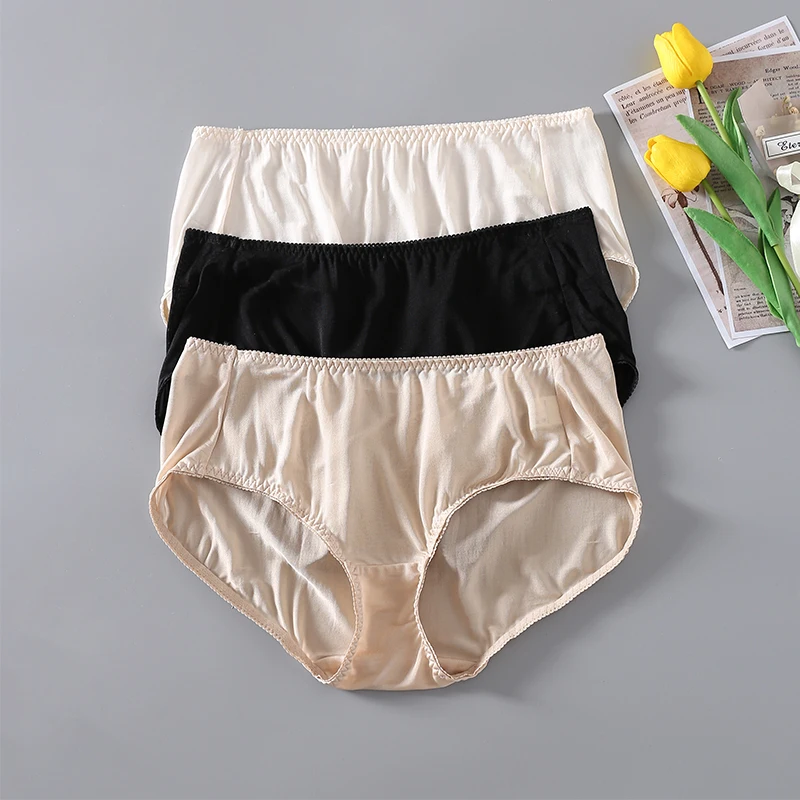 3 Pack Women\'s 100% real silk midde rise basic panties briefs Underwear Lingerie size M L XL 2XL 1031