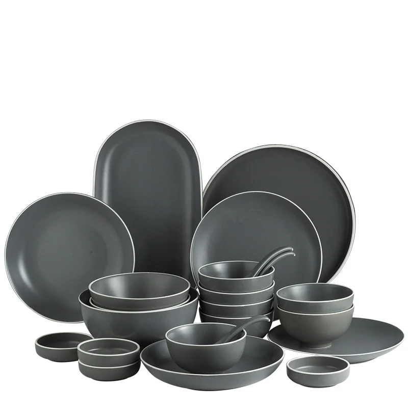 Nordic Creative Ceramic Tableware Matte Glaze Bowls And Dishes Personalized Gray Plates Set Ins Wind Dishes Bowls Household 1pc