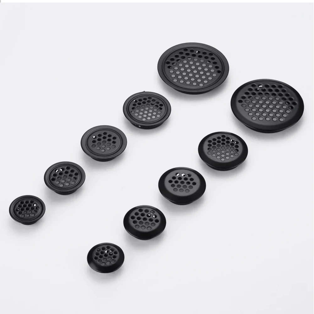 Round Cabinet Hole Cover Mesh Wardrobe Protector Small Air Vent Cover Black White Silver Louver Ventilation Stainless  Decorator