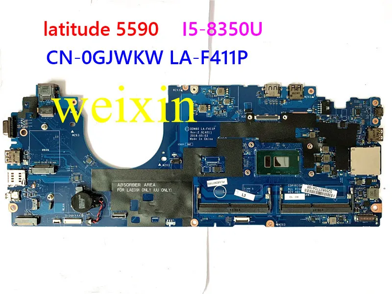 100% working For Dell latitude 5590 Laptop motherboard 0GJWKW CN-0GJWKW GJWKW with SR3L9 I5-8350U DDM80 LA-F411P mainboard