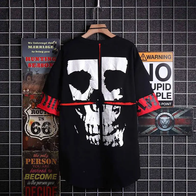 Hip Hop T Shirt Half Sleeve Mens Casual Harajuku T Shirts Fashion Patchwork T Shirt Black Summer Cotton Tshirt Streetwear Men