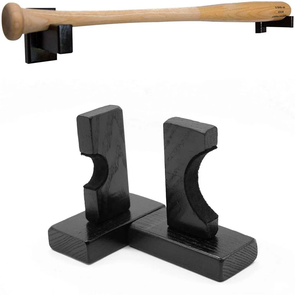 Baseball Bat Display Case Holder, Horizontal Rack Brackets, Solid Wood Hanger, Protect Hidden Screws