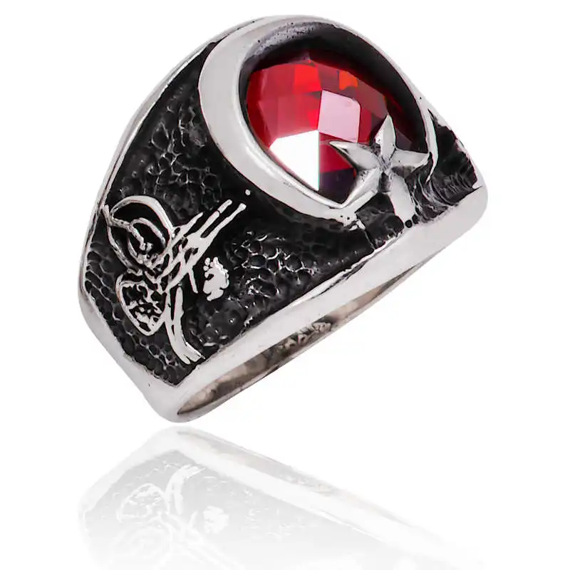 Silver Crescent Star Tugra Men's Ring 925 Sterling Men's Jewelry Wedding Party Birthday Gift - Box -for Men - Fashion - Botiva - Size - Turkish - Patterned Embroidered