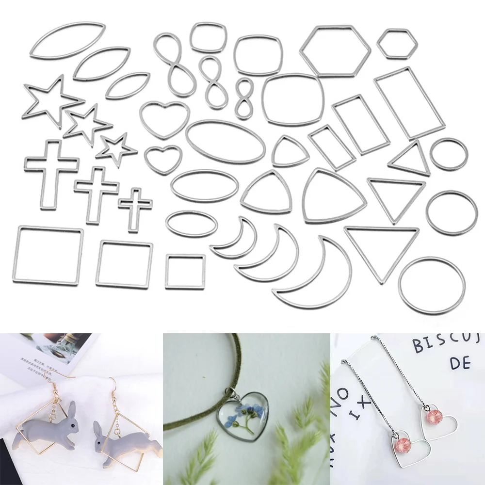 30Pcs Stainless Steel Geometric Bezel Hollow Base UV Resin Craft Blank Frame Charms Pendants DIY Earring Necklace Jewelry Making