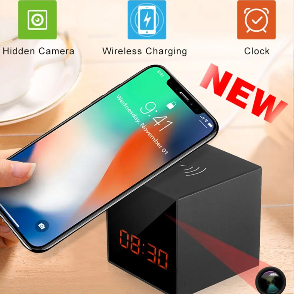 WiFi IP Camera Mobile Wireless Charger Table Clock Video Security Mini IP Camera Full HD 1080P Invisible Lens Camcorder