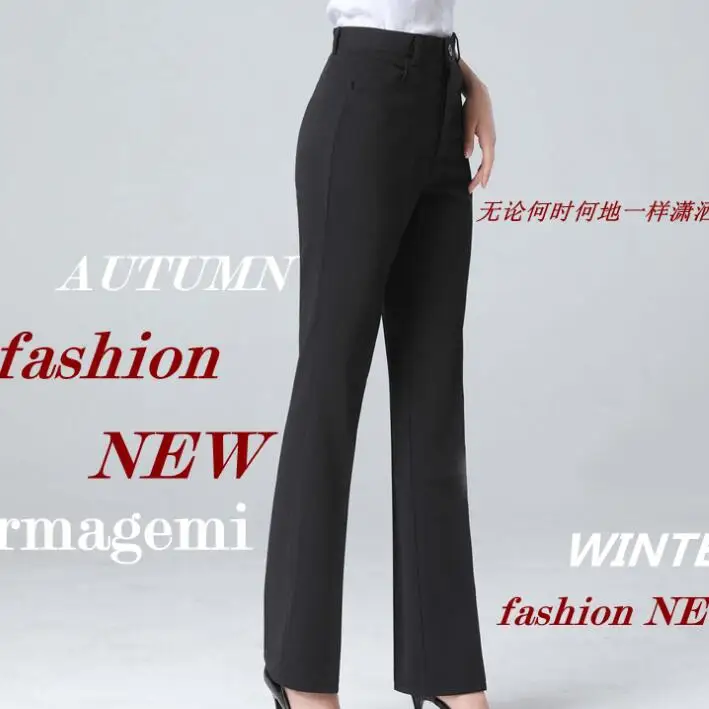 

Suit Pants Women Trouser Pantalon Work Black Winter Thick Office Business OL Flared Formal Silm