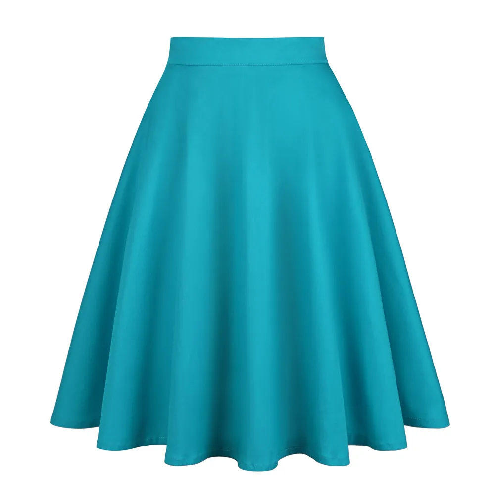 Solid Color Retro Vintage A Line Blue Flare Swing Skirts Rockabilly Womens Summer 2023 Cotton 60s 50s Swing Skater Skirt