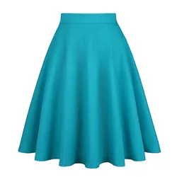 Tinta unita Retro Vintage A Line Blue Flare Swing gonne Rockabilly Womens Summer 2023 Cotton anni '60 anni '50 Swing Skater Skirt