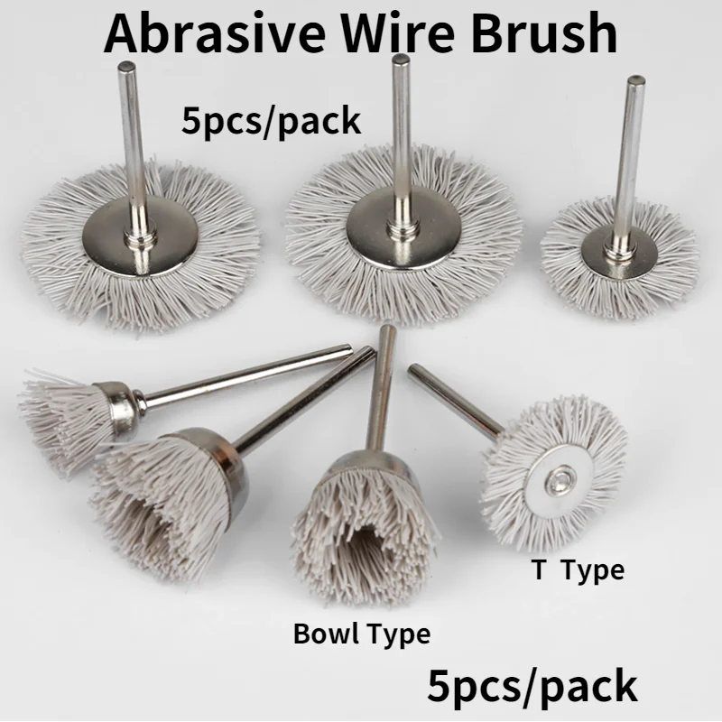 5 pcs Mini Abrasive Wire Brush / Abrasive Wire Nylon Brush / Wood Carving Root Carving Groove Polishing / T Shaped Bowl Brush