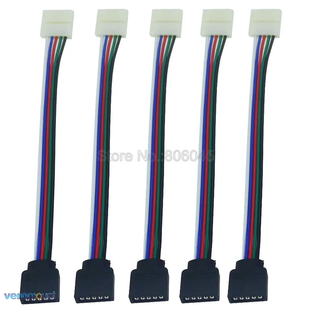RGBW LED Strip Connector 5Pin Female Connector + 12mm Welding Free Connector 15cm Wire Cable For 12mm 5050 RGBWW LED Strip