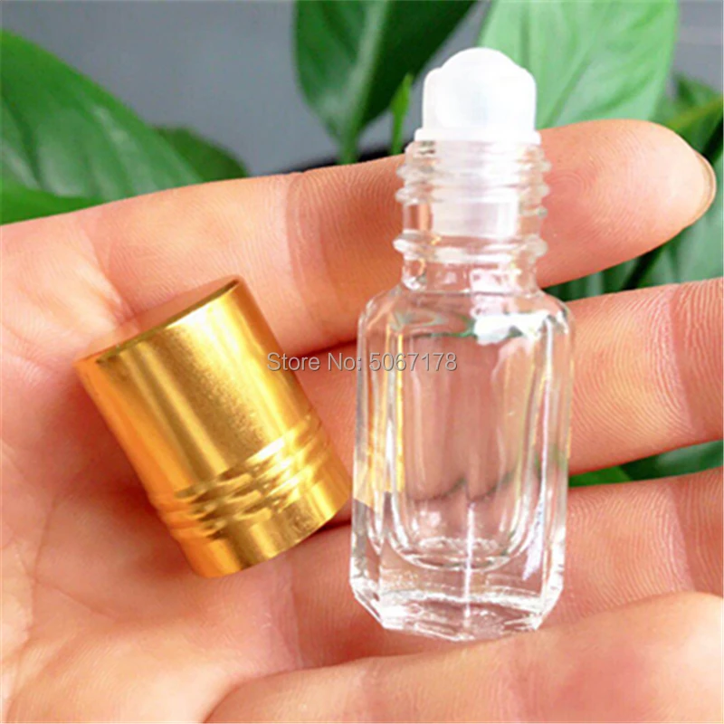 20/50 szt. 3ml 6ml 12ml przezroczysta szklana butelka pusta zapachowa perfumy niezbędne butelka oleju 3ml Roll-On butelka z złota nakrętka