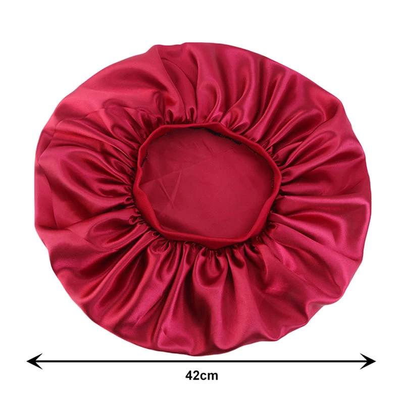 Gorro de dormir sedoso de satén Extra grande con banda elástica Premium para mujer, envoltura de cabeza de Color sólido, gorro de noche con ala