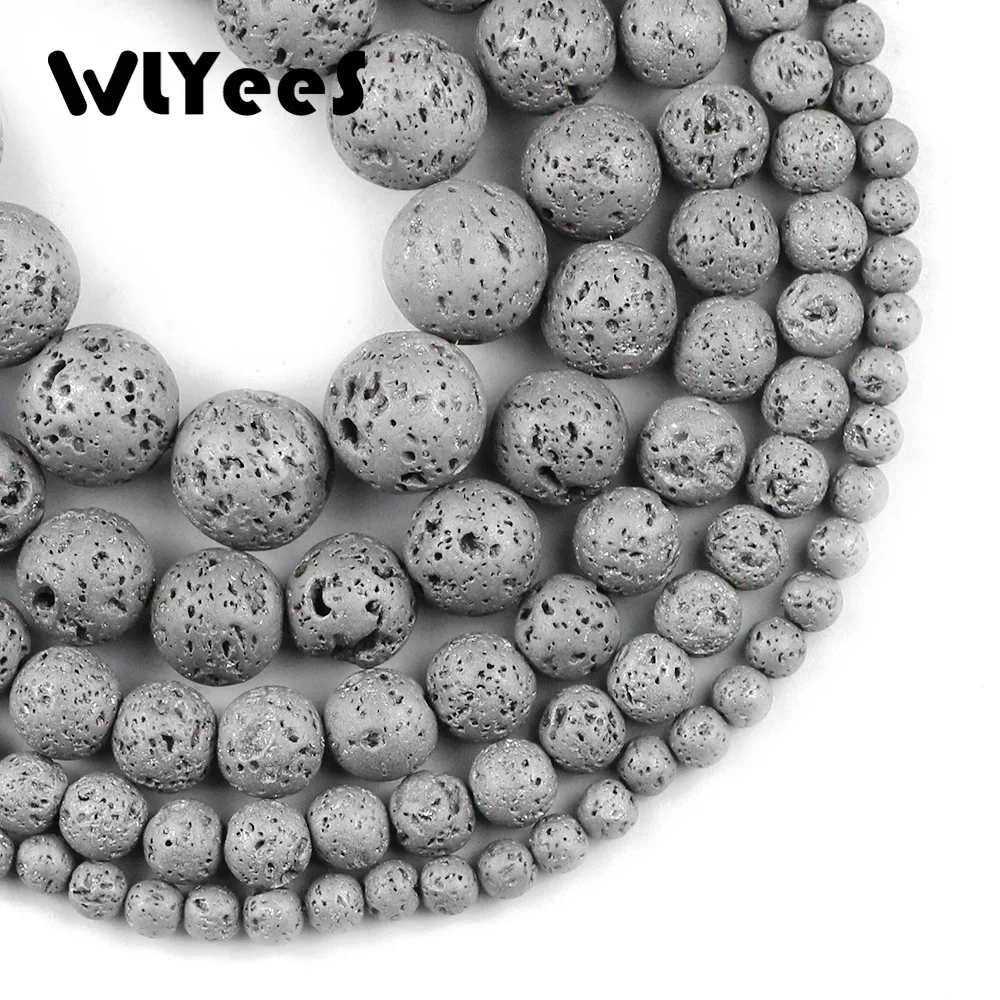 WLYeeS Посеребренная вулканическая лава, свободные бусины, круглые 4 6 8 10 12 мм, натуральный камень для изготовления ювелирных изделий «сделай сам», браслетов, ожерелий 15 дюймов