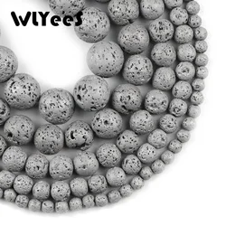 WLYeeS Silver Plated Volcanic Lava Loose Beads Round 4 6 8 10 12mm Natural Stone For Jewelry Making DIY Bracelet Necklace 15''