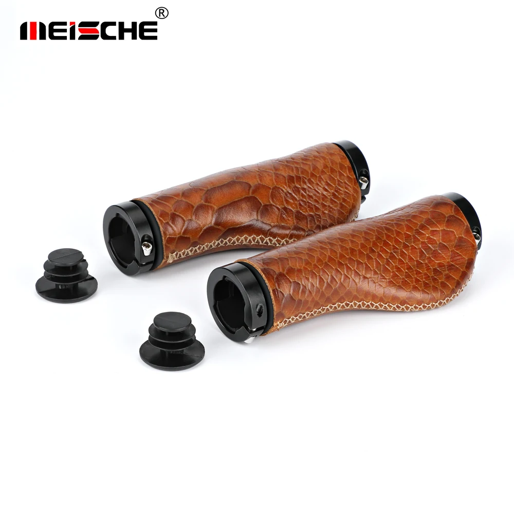 OUO الطريق دراجة قبضة الماشية الجلود مدينة الدراجة القبضات سكوتر الجبلية دراجة المقود غطاء بار ينتهي عدم الانزلاق قفل ألومنيوم #3