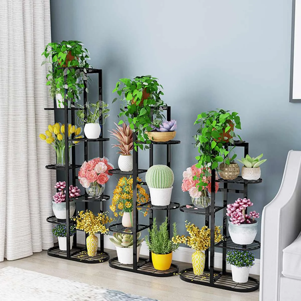 1pcs Plant Shelves Iron Potted Flower Plant Stand Rack Multiple Flower Pot Holder Shelf Indoor Outdoor Planter Display Organizer