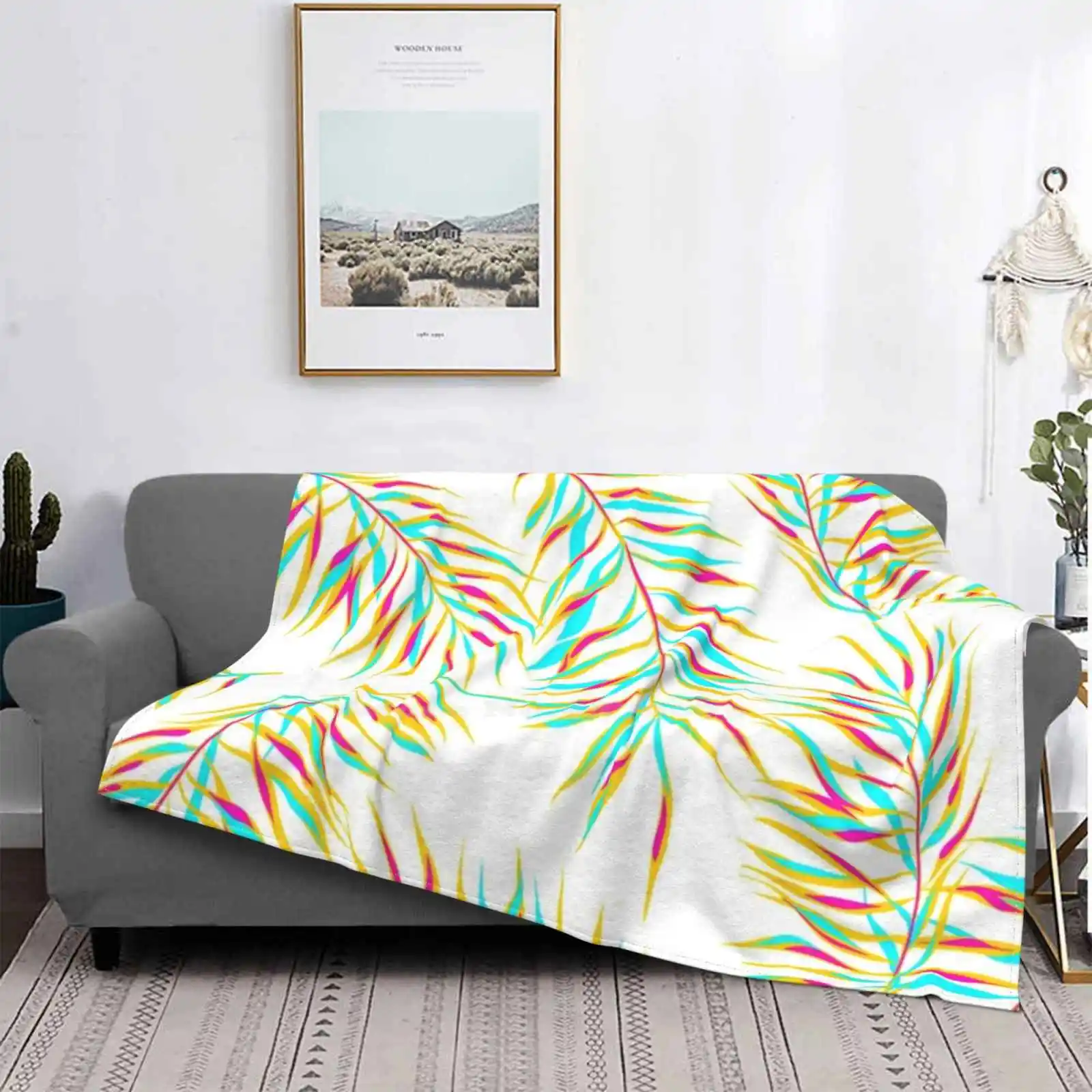 

Blue Pink Yellow Leaf Design Air Conditioning Blanket Travel Portable Blanket Blue Pink Yellow Leaf Leafs Leaves Modern