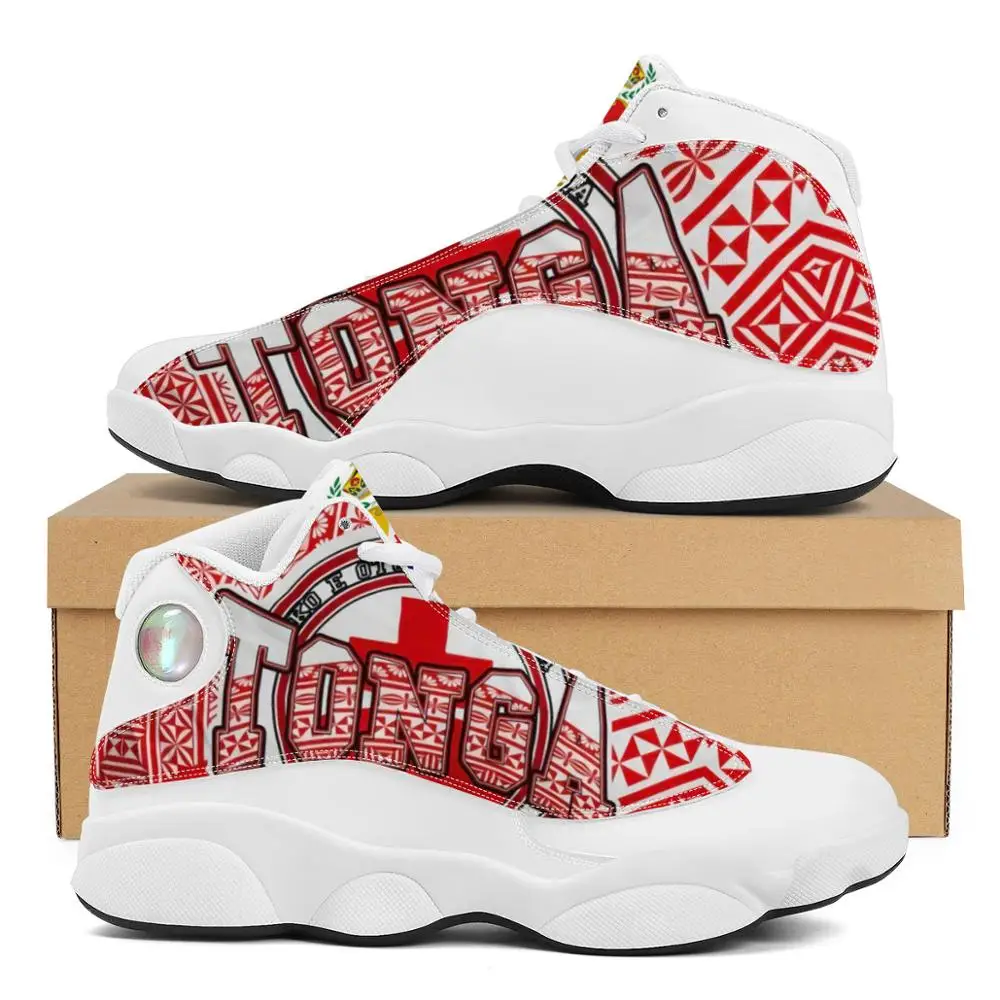 White Red Tonga Style Polynesian Samoa Tribal Style Boy Running Shoes Custom Ball Sports Team Logo Men's Basketball Sports Shoes