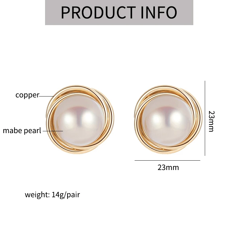 Mild Luxury Mabe Pearl Clip on Earrings Suitable for Women Non Pierced Geometric Round Ear Clips Elegant Wedding Party Jewelry