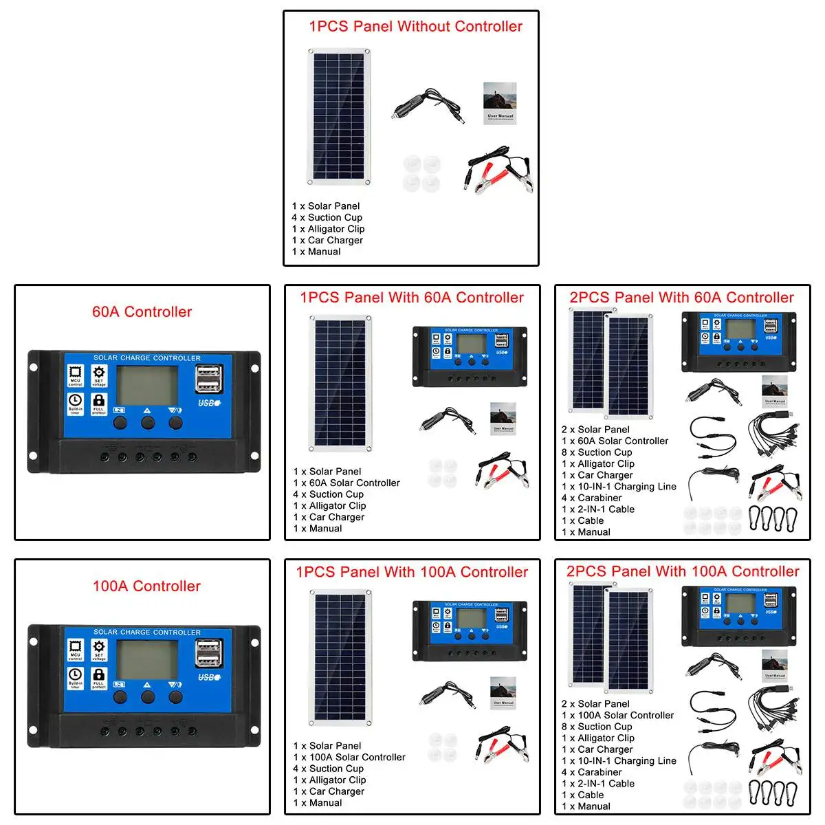 100W Solar Panel Kit Dual 12V USB With 60A 100A Controller Solar Cells Poly Solar Cells for Car Yacht RV Battery Charger