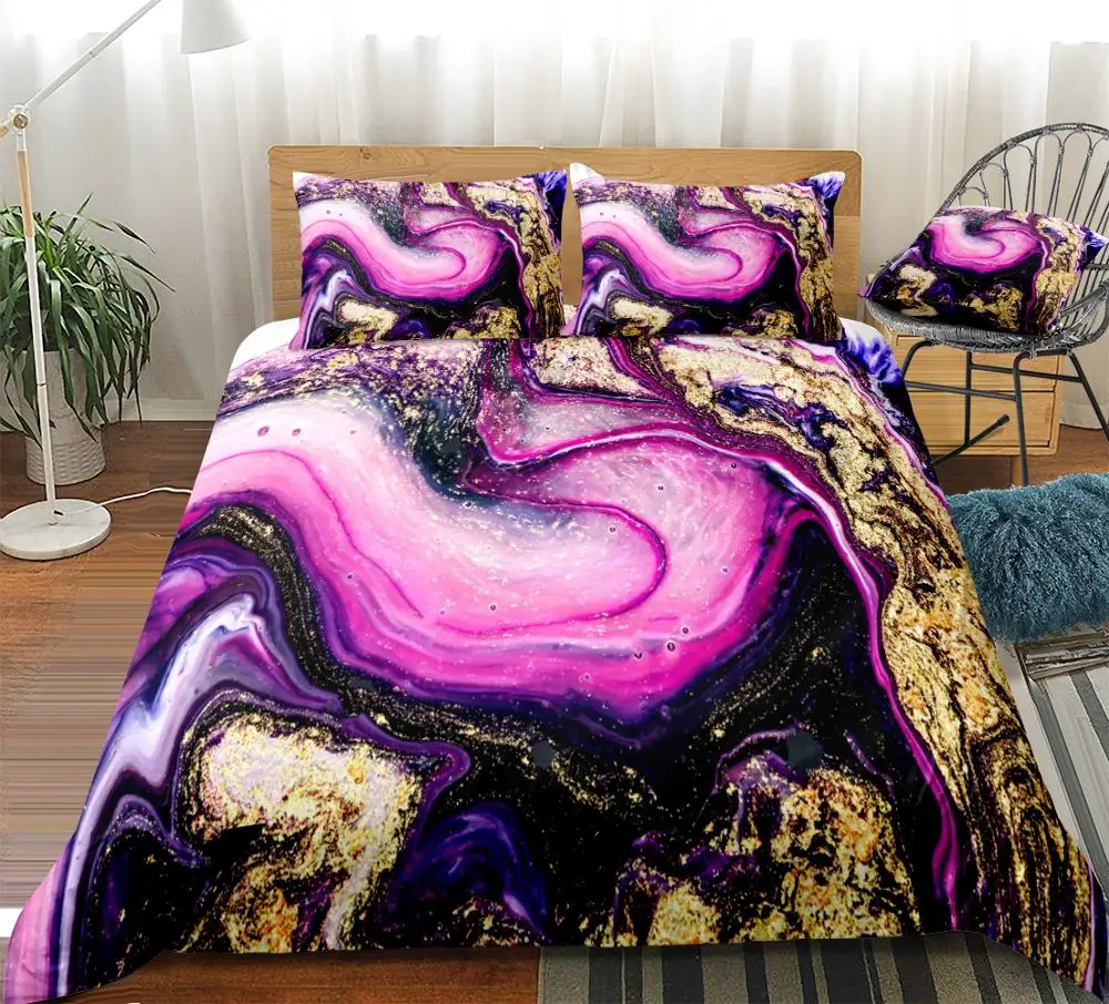 Marble Bedding Pink Purple Tie Dyed Duvet Cover Set Pink Marble Bedspread Swirl Tie Dye Comforter Cover Girls Boys Home Textile