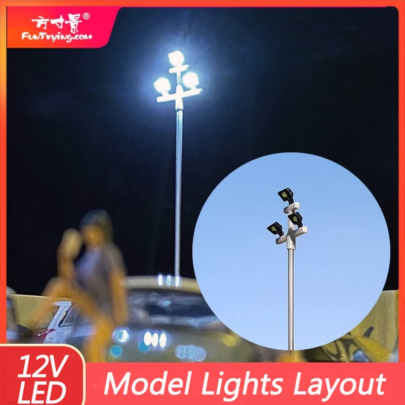 Torre de iluminação de modelo ho, luzes de rua para trem, jardim, playground, estádios suspensos, 2 ou 4 peças