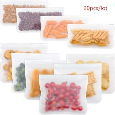 

20pcs/Lot Silicone Food Storage Containers Leakproof Containers Reusable Stand Up Zip Shut Bag Cup Fresh Bag Food Storage Bag