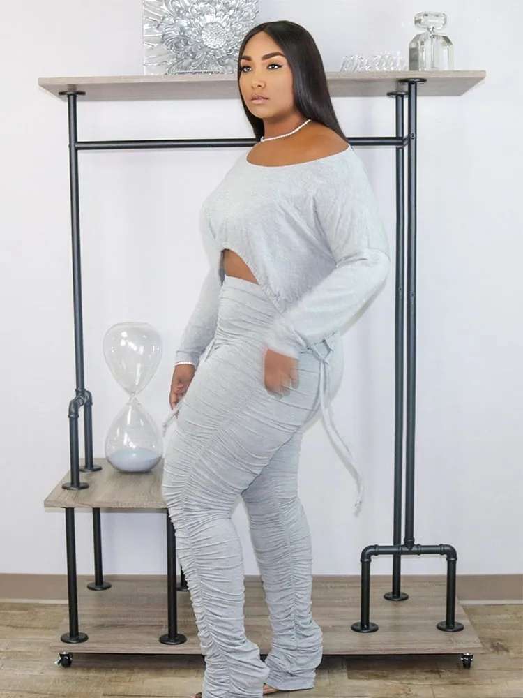 Plus Size Loungewear Sets 2 Piece Sets Womens Outfits Long Sleeve Top and Stacked Pant Big Sexy Outfits Wholesale Dropshipping