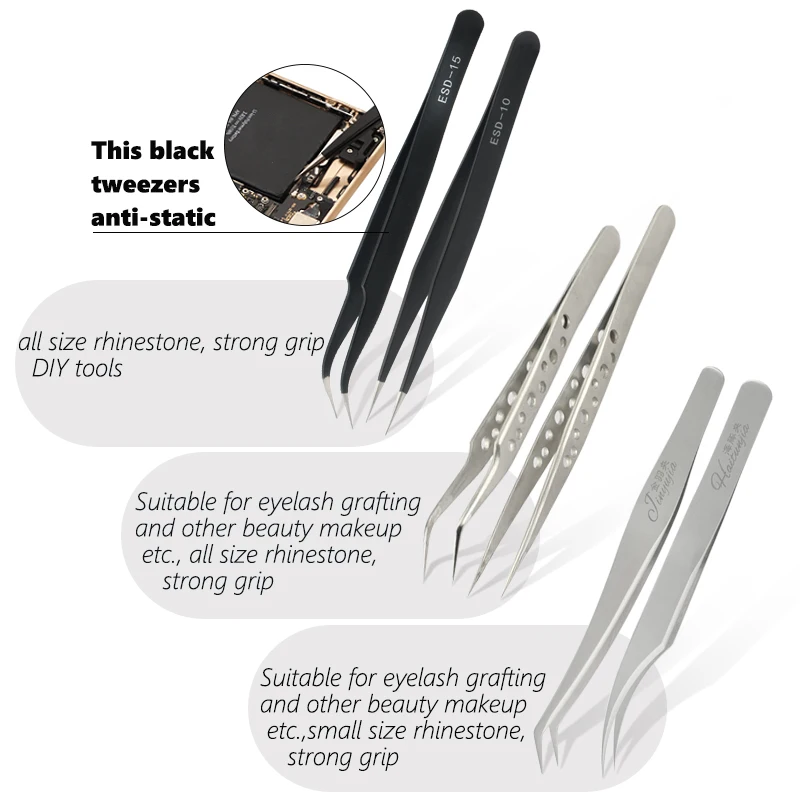 TOP quality Stainless Steel Tweezers rainbow color Straight Bend ESD Multifunction eyelash tweezers for nail sewing DIY