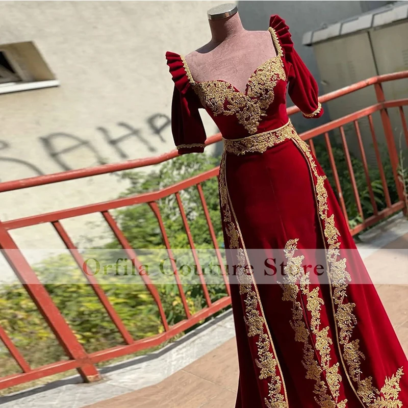 Traditionelle Kosovo Rote Abendkleider Für Frauen Maßgeschneiderte Partykleider Gold Applizierte Abendkleid Vestidos De La Celebridad