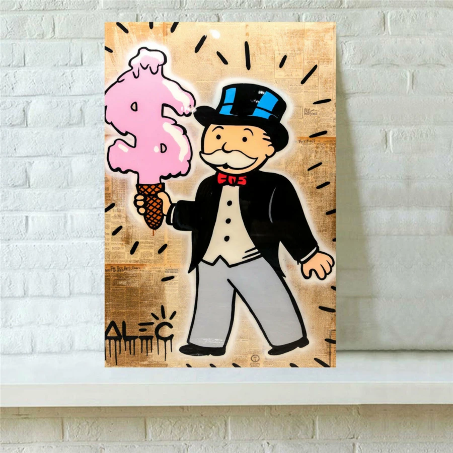 Canvas Wall Art Poster Graffiti Modular Pictures Alec Monopoly HD Printed Ice Cream Painting Dollar Home Decor Living Room Frame