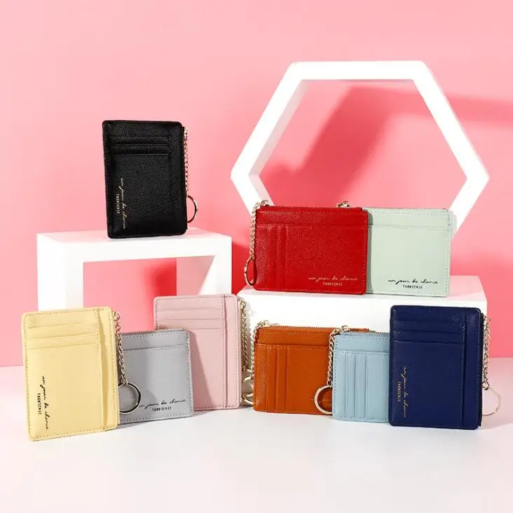 

New Arrival High Quality PU Leather Fashion Modern ID Credit Bank Bus Card Holder Cute Zipper Card Protector Case Women Wallet