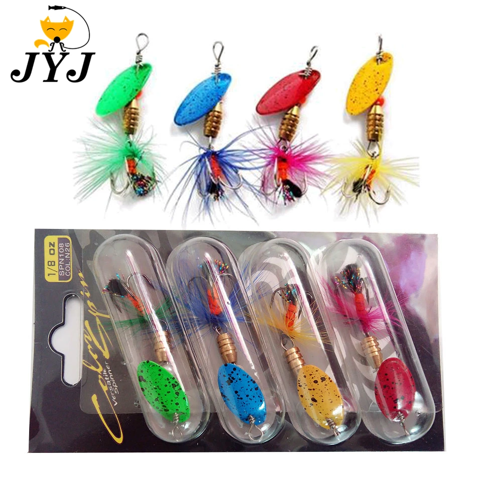 4pcs/box  2.4g 5cm metal lure spoon spinner bait fishing tackle for perch in fresh water and salt water with VMC treble hooks