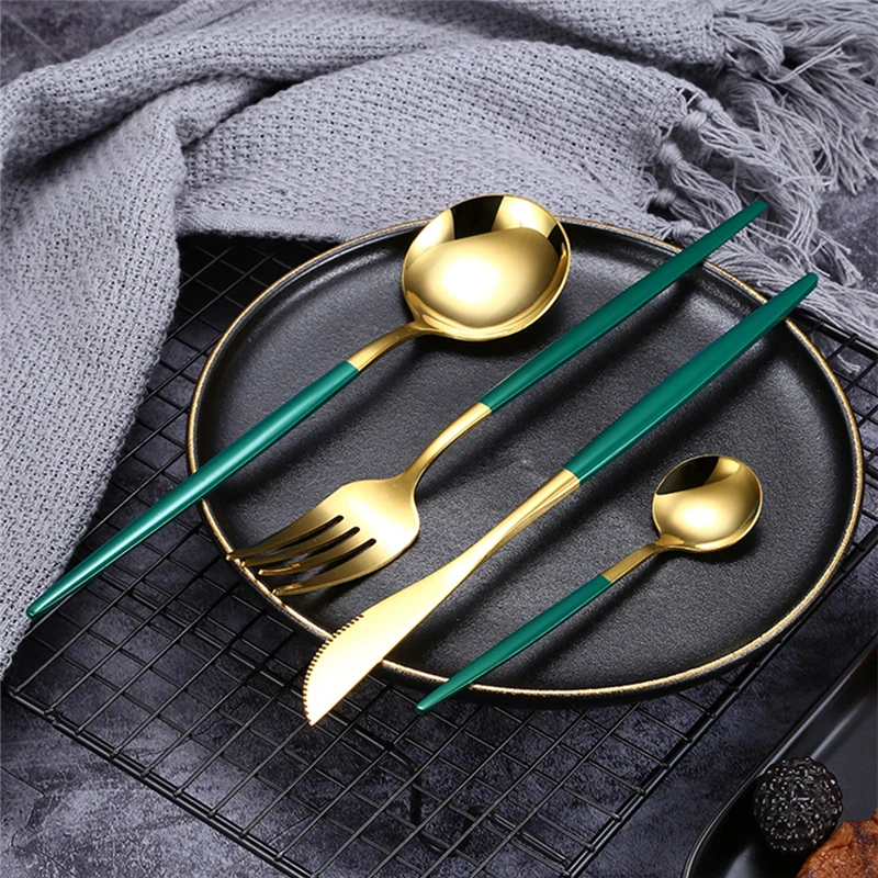 1PC Stainless Steel Gold Silver Dinnerware Tableware Coffee Spoon Steak Fork Knives Flatware Kitchen Cutlery Accessories