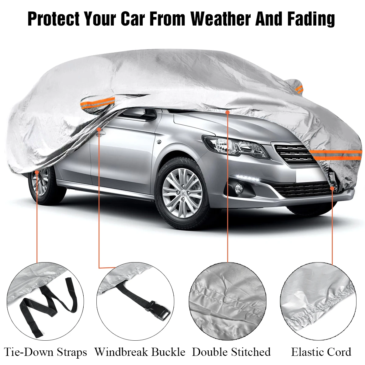 Universal 190T Full Car Cover Indoor Outdoor Waterproof Anti Snow Sunshade Dustproof Sedan Car Protective Cover M/L Size