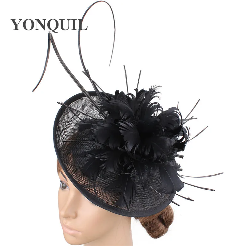 

Sinamay Fascinators For Weddings Elegant Women Feather Flower Party Headpiece Church Party Headwear With Hair Pin Accessories