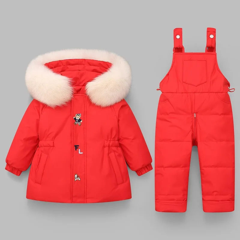 2pcs Baby Girl Clothes Sets Boy Winter Duck Down Jacket Jumpsuit Children Thicken Warm Coat Parka Toddler Overcoat Kids Snowsuit